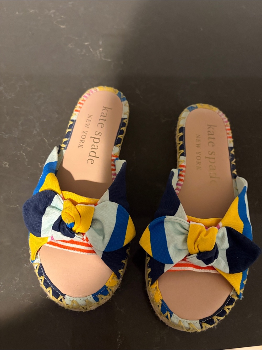 kate spade Navy, Yellow & Blue Knot Espadrille Slides
